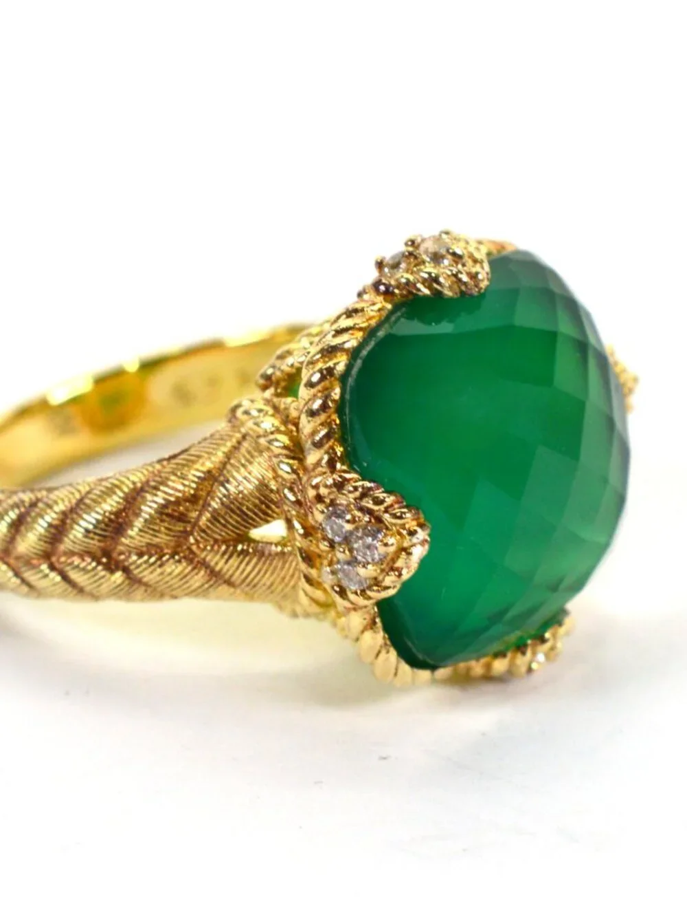 Judith Ripka Gold Plated Sterling Silver Green Goddess Cocktail Ring Sz 9